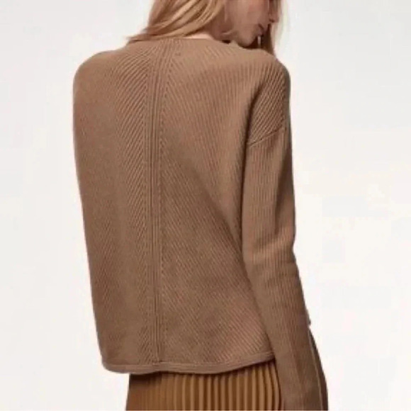 Aritzia Babaton Tan Chalmers Wool Linen Ribbed Long Sleeve Sweater Size XS - Picture 3 of 10